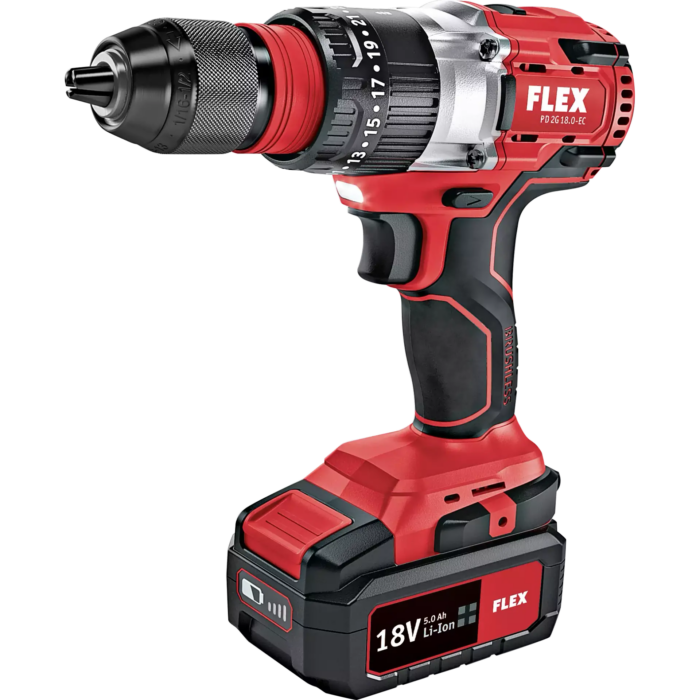 FLEX - "2 Speed Brushless cordless hammer drill set c/w 2x 5.0Ahbatteries & charger in a carry ca...