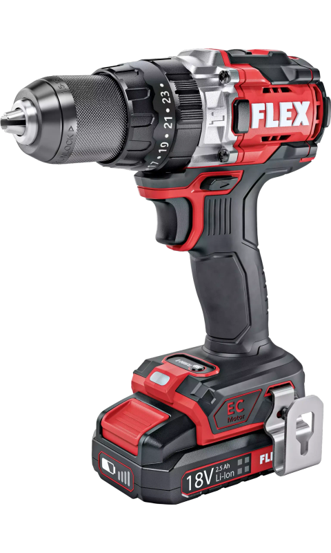 FLEX - 2 Speed brushless cordless impact drill 18V with turbo mode, 70/158Nm c/w 2x 5.0Ah batteri...