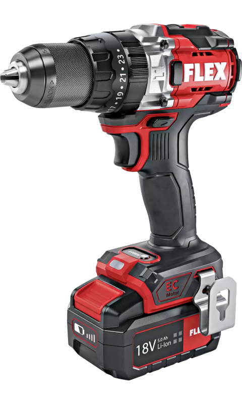 FLEX - 2 Speed brushless cordless impact drill 18V with turbo mode, 70/158Nm c/w 2x 5.0Ah batteri...