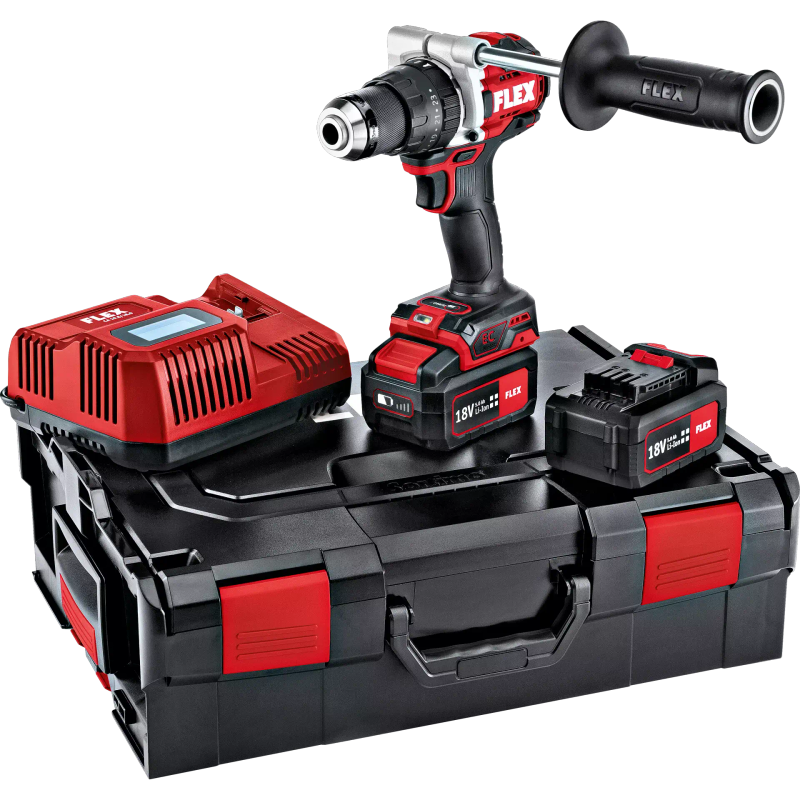 FLEX - 2 Speed brushless cordless impact drill 18V with turbo mode, 70/158Nm c/w 2x 5.0Ah batteri...