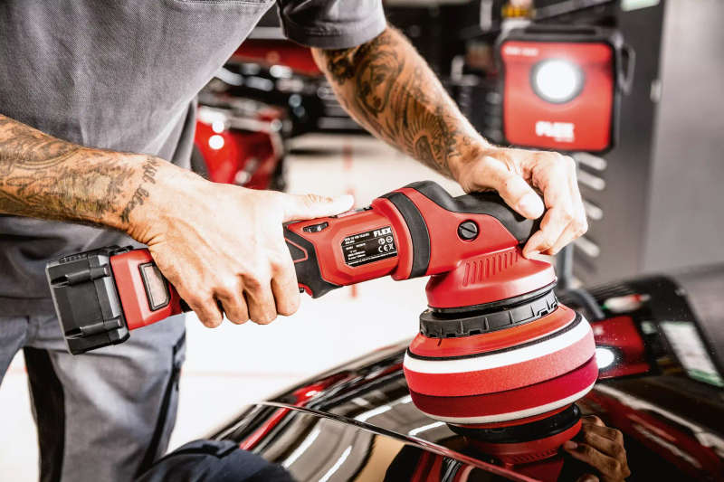 FLEX - Random Orbital Polisher with Positive-Action Drive, brushless, 2x 5.0Ah battery, i-charger...