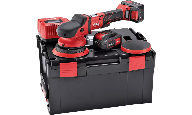 FLEX - "Random Orbit Polisher Set, brushless, 2 x 5.0Ah battery, i-charger,  in CC" - XFE15_18EC_SET