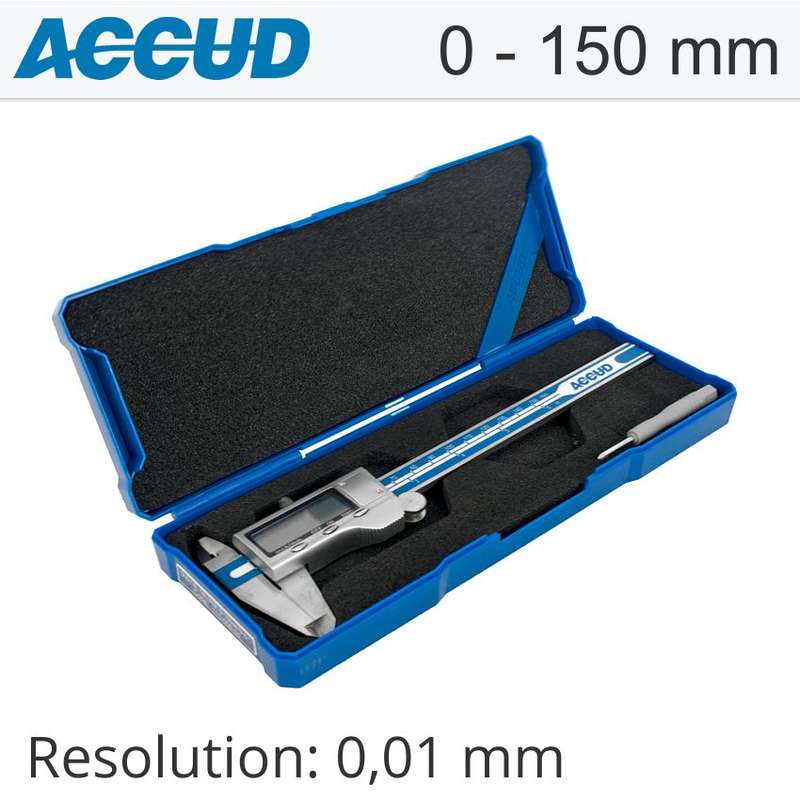 ACCUD - DIG. CALIPER 150MM 0.03MM ACC. METAL COVER S/STEEL 0.01MM RES.AC111-006-16