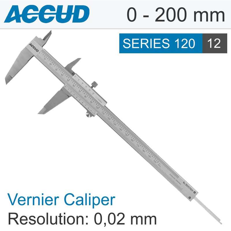 ACCUD - VERNIER CALIPER 200MM 0.03MM ACC. DIN862 0.02MM GRAD. S/STEELAC120-008-12
