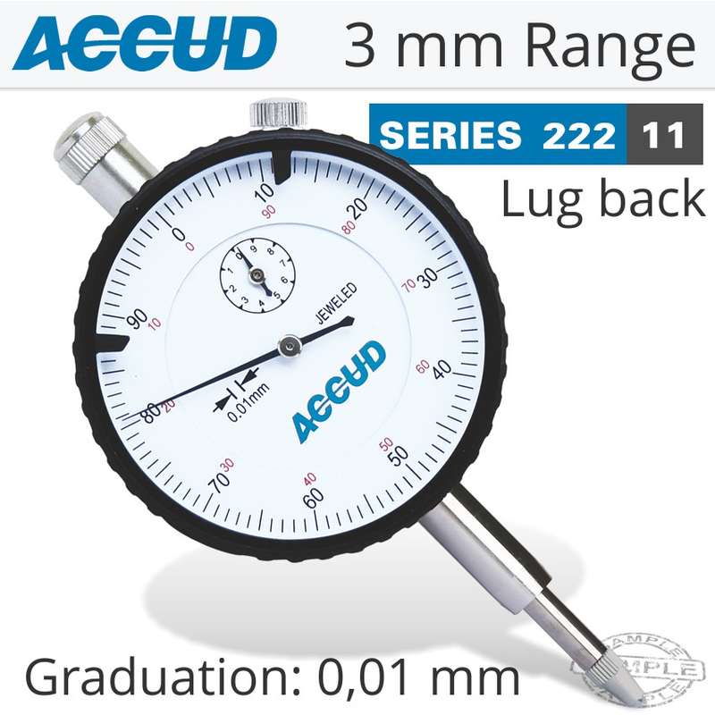 ACCUD - DIAL INDICATOR 3MM 0.01MM GRAD. LUG BACK    AC222-003-11