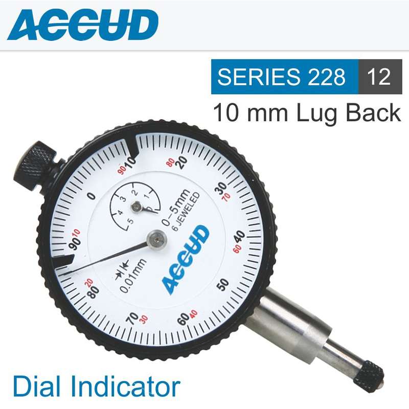 ACCUD - DIAL INDICATOR 3MM BEZEL 0.01MM GRAD. LUG & FLAT BACKAC228-003-11