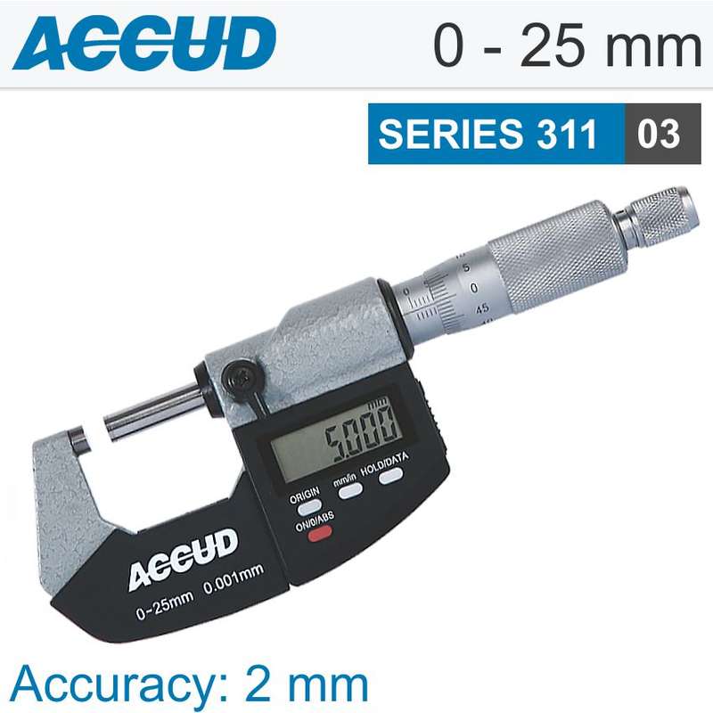 ACCUD - DIGITAL OUTSIDE MICROMETER 0-25MM 0.001M    AC311-001-03