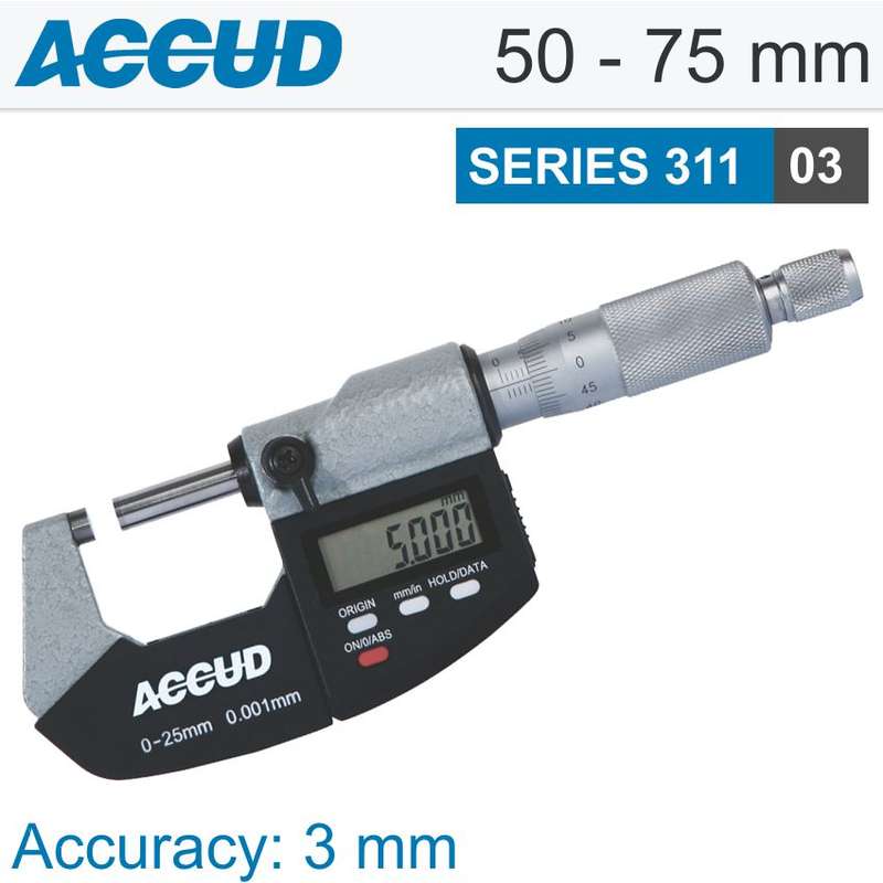 ACCUD - METRIC DIGITAL OUTSIDE MICROMETER 50-75M        AC311-003-03