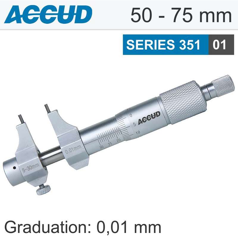 ACCUD - INSIDE MICROMETER 50-75MM WITHOUT SETTING RING 0.009MM ACC. 0.01MM         AC351-003-01