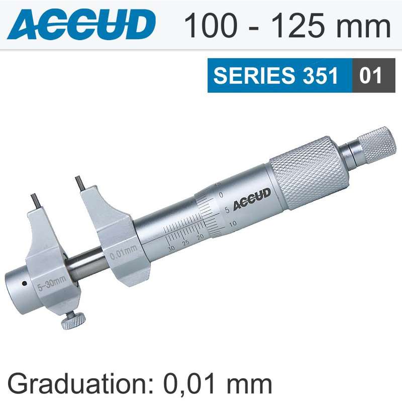 ACCUD - INSIDE MICROMETER 100-125MM WITHOUT SETTING RING 0.010MM ACC. 0.01MM GAC351-005-01