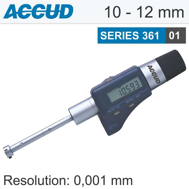 ACCUD - DIG. 3 POINTS INSIDE MICROMETER 10-12MM 0.004MM ACC. 0.001MM RES.AC361-003-01