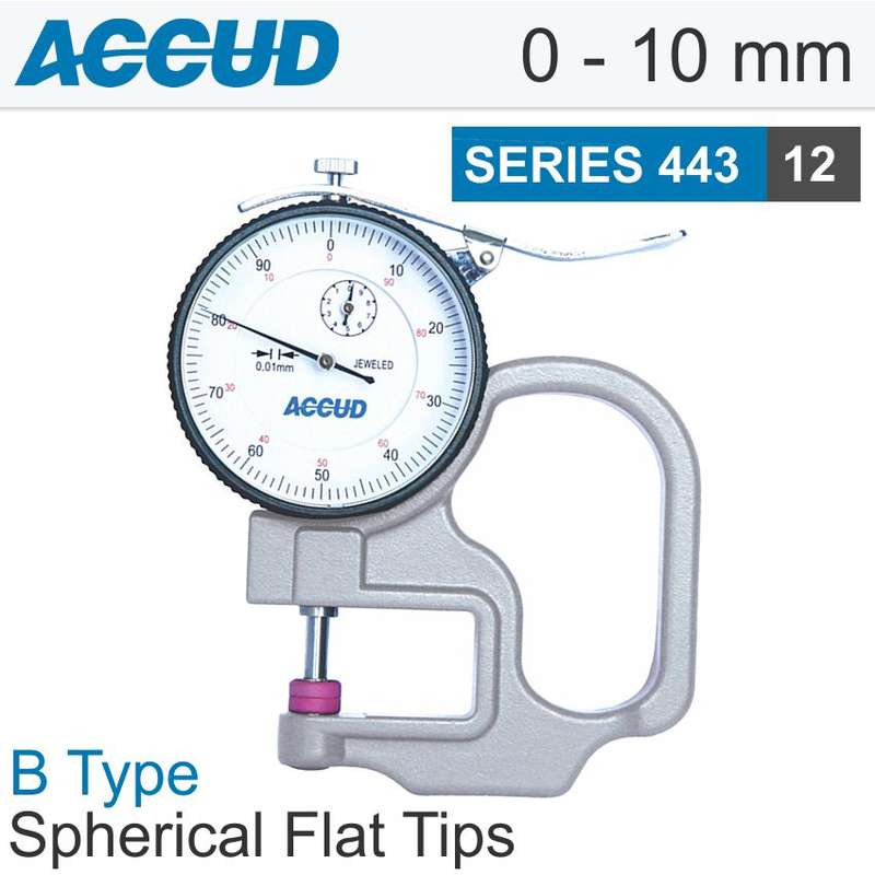 ACCUD - THICKNESS GAUGE 10MM 0.02MM ACC. STEEL ANVIL 0.01MM GRAD.AC443-010-12