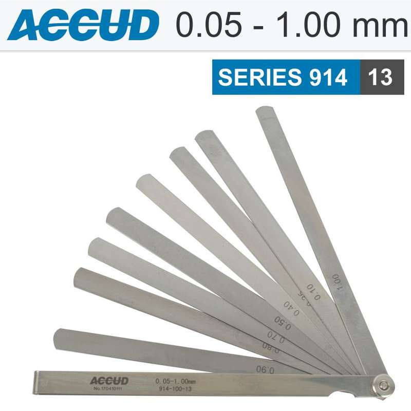 ACCUD - LONG FEELER GAUGE 200MM 0.05-1.00 13 LEAVES DIN2275AC914-100-13