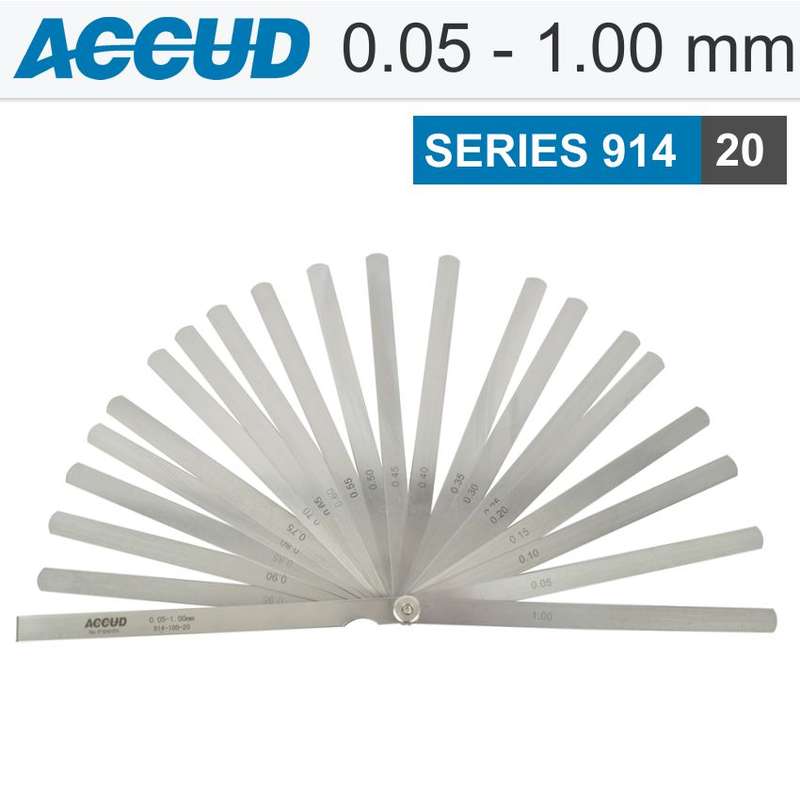 ACCUD - LONG FEELER GAUGE 200MM 0.05-1.00 20 LEAVES DIN2275AC914-100-20