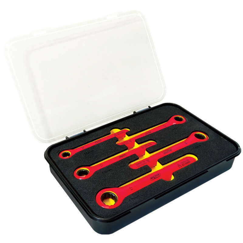 MAJOR-TECH - 5 Piece Ratchet Ring Spanner Set, 1000V EN 60900 Spanner SetKV-5RRS