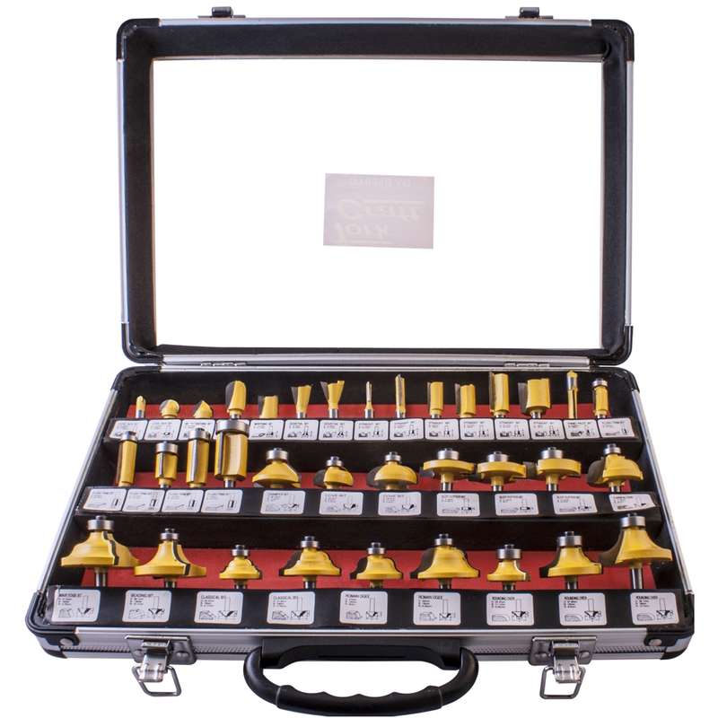 TORK CRAFT - ROUTER BIT SET 35PIECE ALUMINIUM CASE GLASS FRONT 1/4 SHANK        DY035B AG
