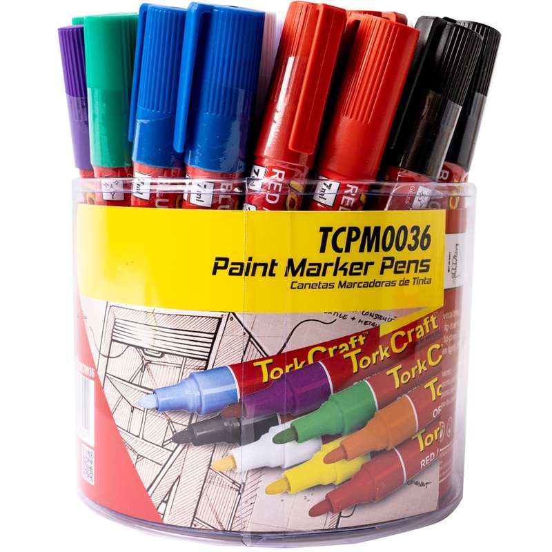 TORK CRAFT  PAINT MARKER PEN 36PC BULK TUB RED/YEL/WHITE/BLACK/BLUE/GREEN/PURPLE/ORANGE       TCP...
