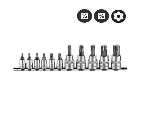 FORCE 1/4 DR 11PC STAR SOCKET BIT SET TAMPERPROOF 1/4& 3/8 T10-T60    FO2112I