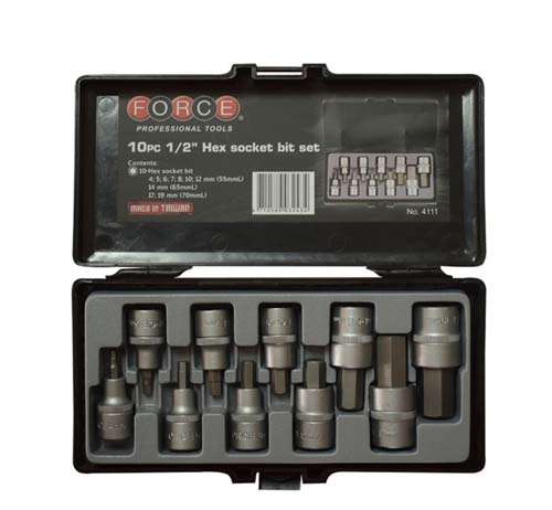 FORCE 1/2 DR 10PC SOCKET HEX BIT SET 4-19MM STD   FO4111