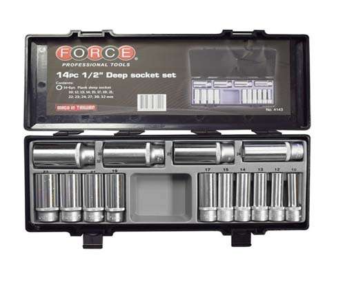 FORCE 1/2 DR 14PC CHROME SOCKET SET 10-32MM DEEP   FO4143