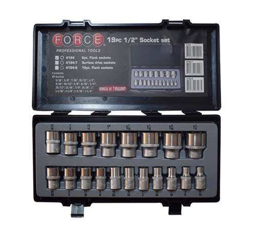 FORCE 1/2 DR 19PC BIHEX SOCKET SET5/16-1 1/4CHROME   FO4194-9