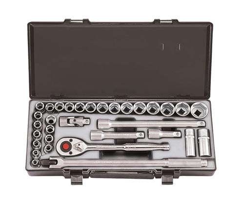 FORCE 1/2 DR 32PC 6PT FLANK SOCKET SET 8-32MM 3/8-11/16RAT PWR BAR   FO4321