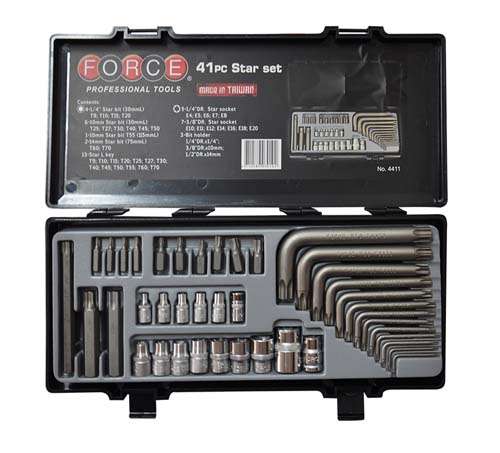 FORCE 41PC STAR SET L KEYST9-T70 BITS T9-T70 STAR SOCKETE4-E20 + HOLDER  FO4411