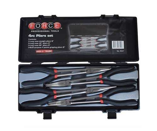 FORCE 4PC PLIER SET 11 LONG NOSE STRAIGHT 45DEG 90 DEG MULTI PURPOSE   FO5047
