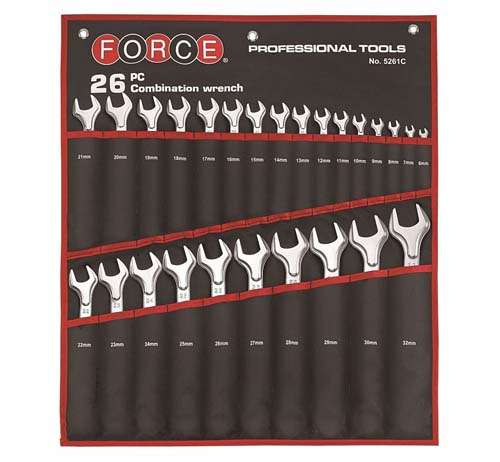 FORCE 26PC COMBINATION WRENCH SET 6-32MM (BLACK ROLL UP POUCH )  FO5261P