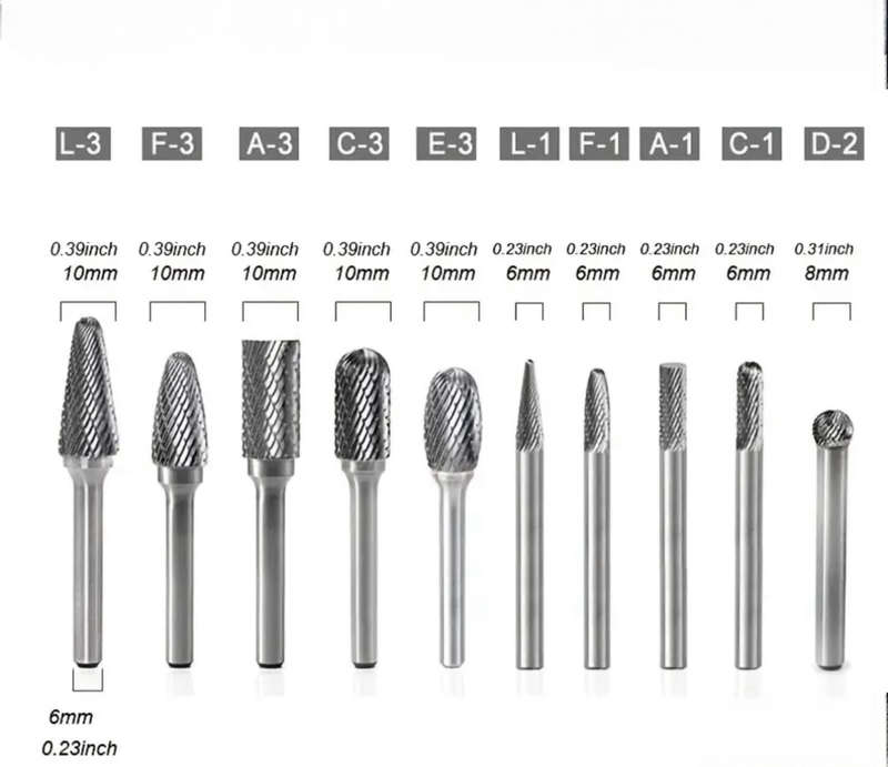 MICRO-TEC - 10pcs Carbide rotary burr set 6mm shank - RB067-S12