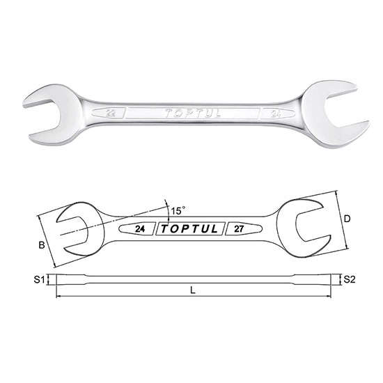 TOPTUL - 50mm X 55mm DOUBLE OPEN END WRENCH        AAEJ5055