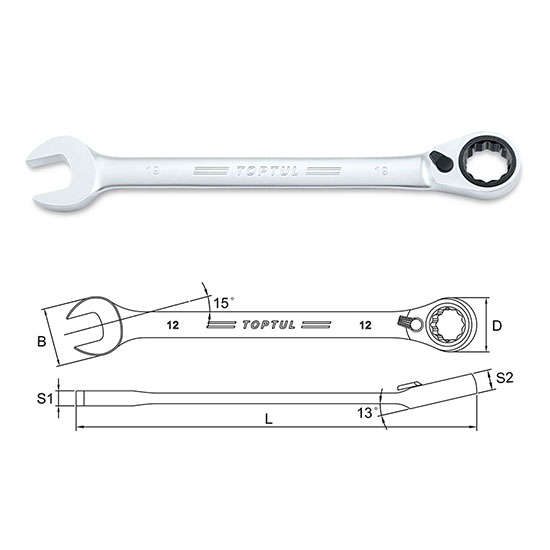 TOPTUL - 17 mm REVERSIBLE RATCHET COMBO WRENCH        ABAF1717