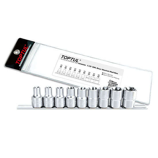 TOPTUL - 9PC 1/2 DR STAR SOCKET RAIL SET E10-E24        GAAG0901