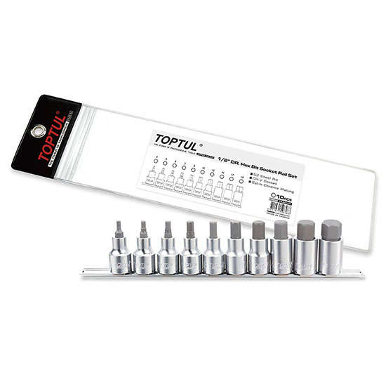 TOPTUL - 10PC 1/2 DR. HEX BIT SOCKET RAIL SET        GAAG1005