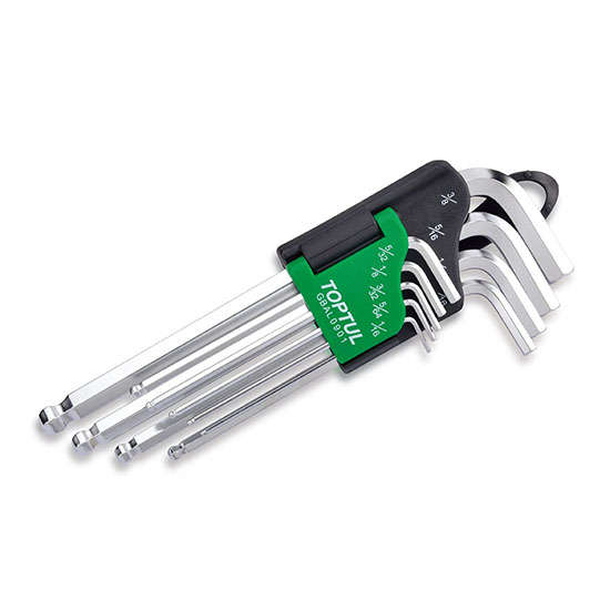 TOPTUL - 9pc IMPERIAL LONG BALL POINT HEX KEY SET        GBAL0901