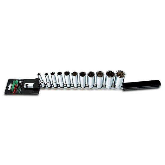 TOPTUL - 11 PC 3/8 DR. 12 PT DEEP SOCKET RAIL SET        GBAQ1101