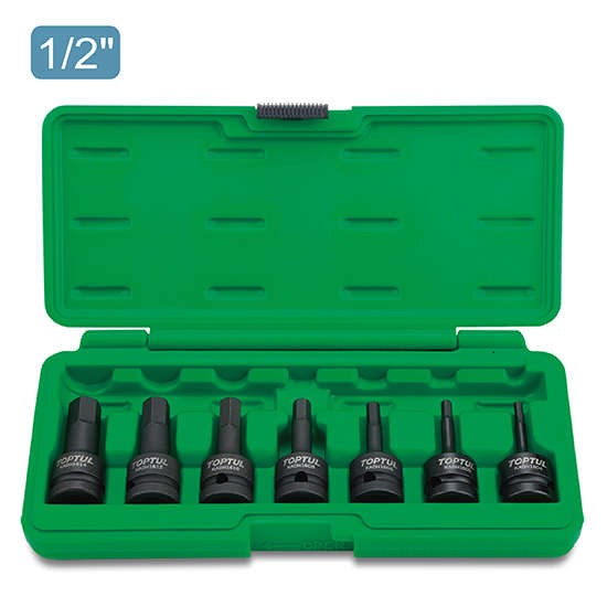 TOPTUL - 7 PC 1/2 DR. HEX BIT IMPACT SOCKET SET        GDAI0702