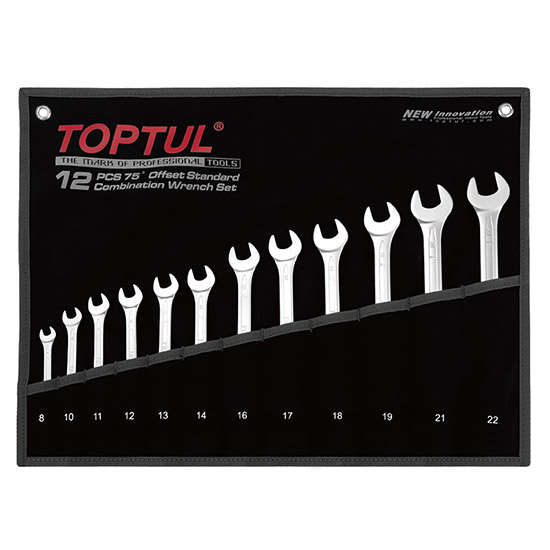 TOPTUL - 12 PC STD COMBO WRENCH 75 DEG (8-22)        GPAN1201
