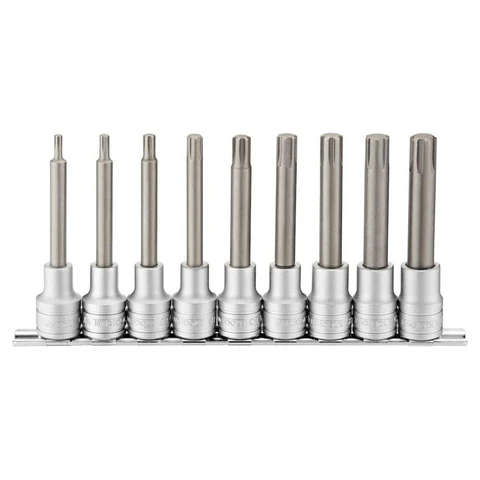TENG TOOLS - 9PC 1/2inch Drive 100mm Long Torx Bit Socket Set on Clip Rail - M1209TX