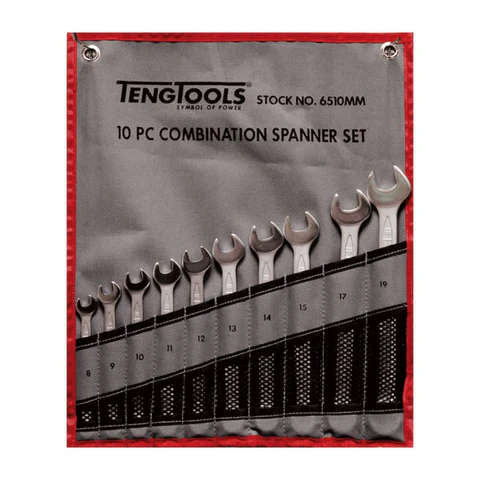 TENG TOOLS - 10PC Metric Combination Spanner Set - Tool Roll -  6510MM