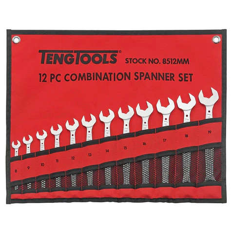 TENG TOOLS - 12PC Anti Slip Metric Combination Spanner Set - Tool Roll -  8512MM