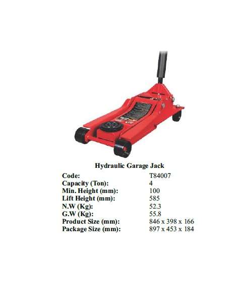 Torin BIG RED Jacks - Hydraulic Garage Jack 4 ton - T84007