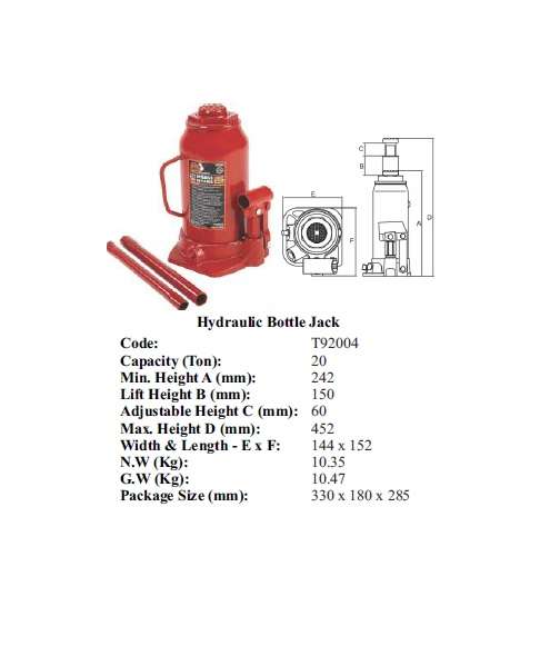 Torin BIG RED Jacks - Hydraulic Bottle jack 20 ton - T92004