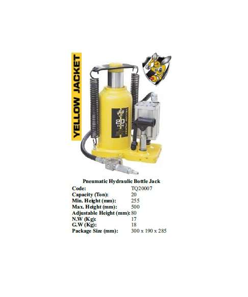 YELLOW JACKET - Pneumatic Hydraulic Bottle Jack 20 ton - TQ20007