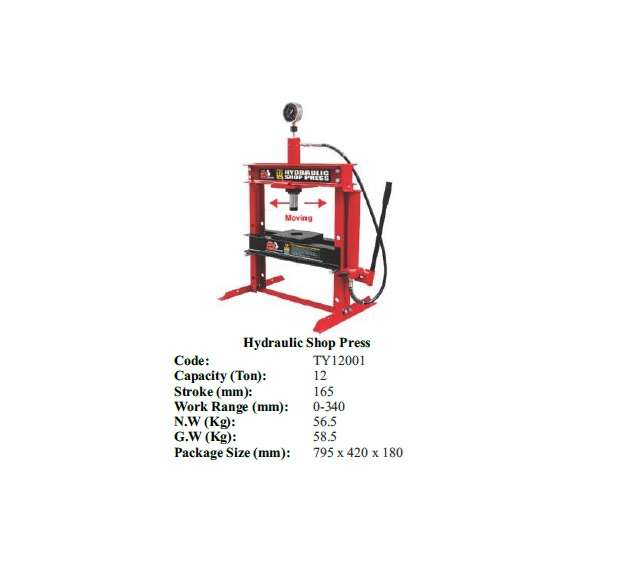 Torin BIG RED Jacks - Hydraulic Shop Press 12 ton - TY12001