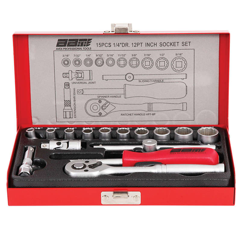 Avex Professional Tools - 15 Piece Socket Set 1/4" Dr 3/16" -9/16" - AT-02-024