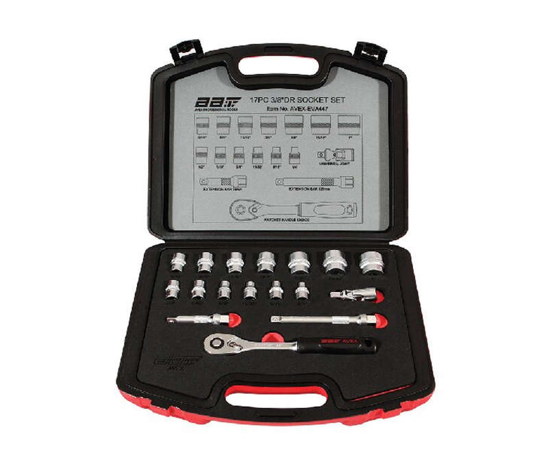 Avex Professional Tools - 18 Piece Socket Set 3/8" Dr 1/4" - 1" - AT-02-447