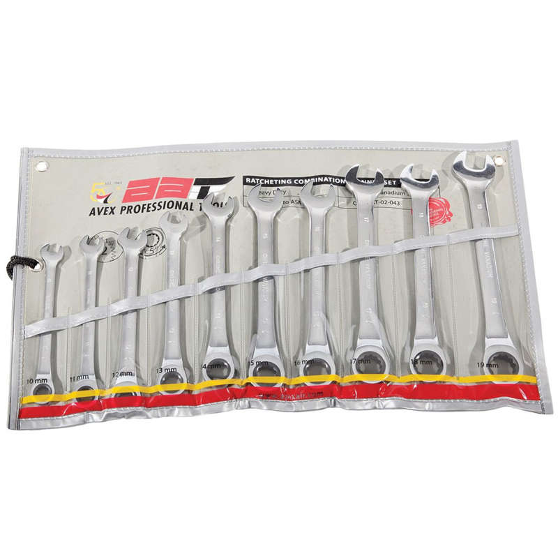 Avex Professional Tools - 10 Piece Ratcheting Combination Spanner Set 10 - 19mm - AT-07-043