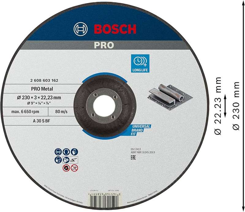 BOSCH PROFESSIONAL - Cutting depressed centre Standard Metal A 30 S BF, 230, 22,23, 3,0 (25 PACK)...