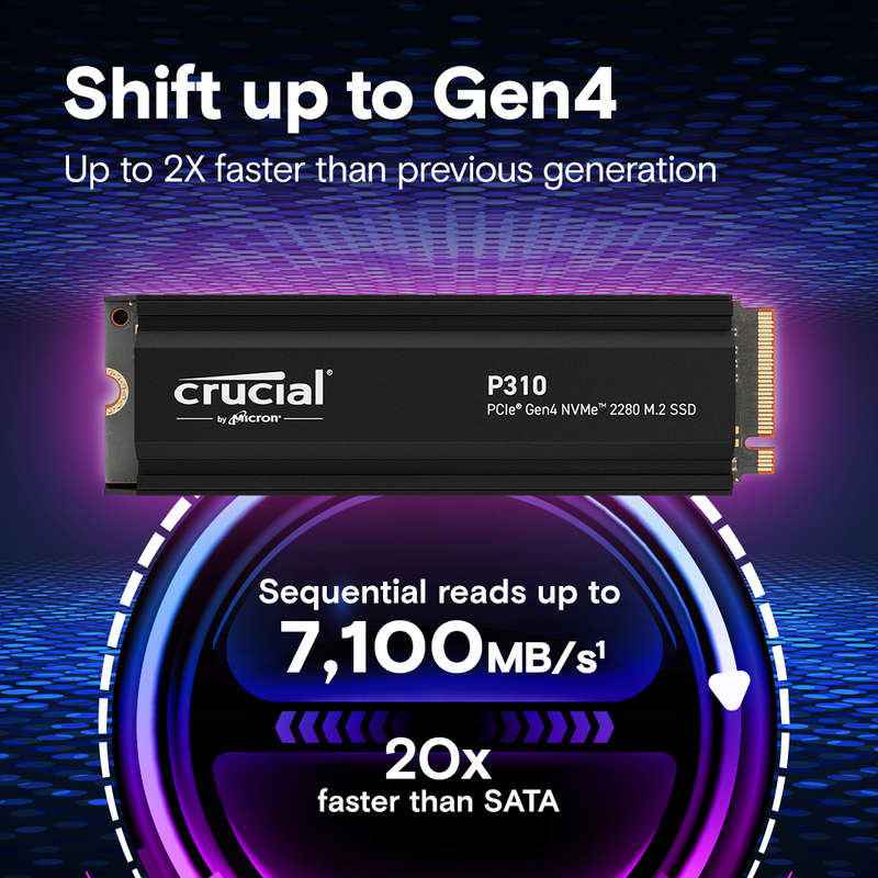 Crucial P310 1TB PCIe Gen4 NVMe M2 SSD + Heatsink